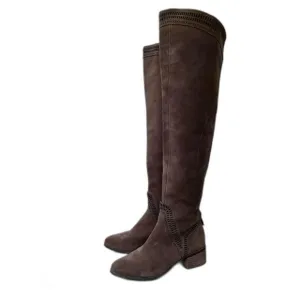 Vince Camuto Karinda Over the Knee Suede Low Heeled Boot Size 5M Boho Bo…
