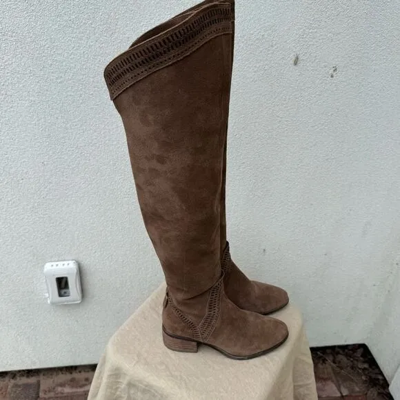 Vince Camuto Karinda Over the Knee Suede Low Heeled Boot Size 5M Boho Bo…