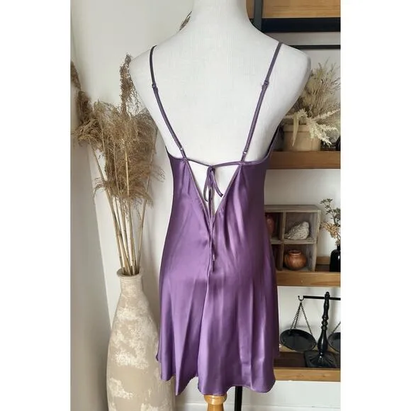 Vintage 2001 Y2K Victoria’s Secret Purple Silky Satin Lace Slip Lingerie Dress