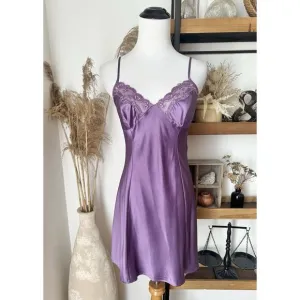 Vintage 2001 Y2K Victoria’s Secret Purple Silky Satin Lace Slip Lingerie Dress