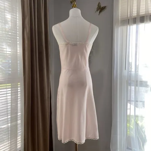 Vintage 40s 50s Lady Lynne Pink Lacy Pinup Silky Nylon Full Slip Dress Size S