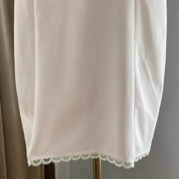 Vintage 40s 50s Lady Lynne Pink Lacy Pinup Silky Nylon Full Slip Dress Size S