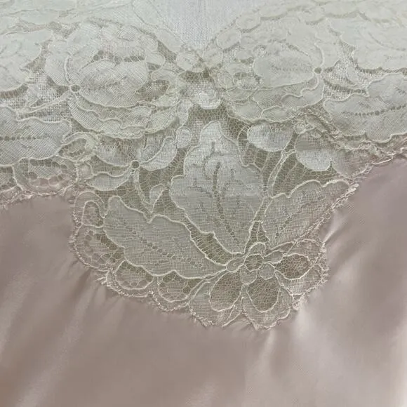 Vintage 40s 50s Lady Lynne Pink Lacy Pinup Silky Nylon Full Slip Dress Size S