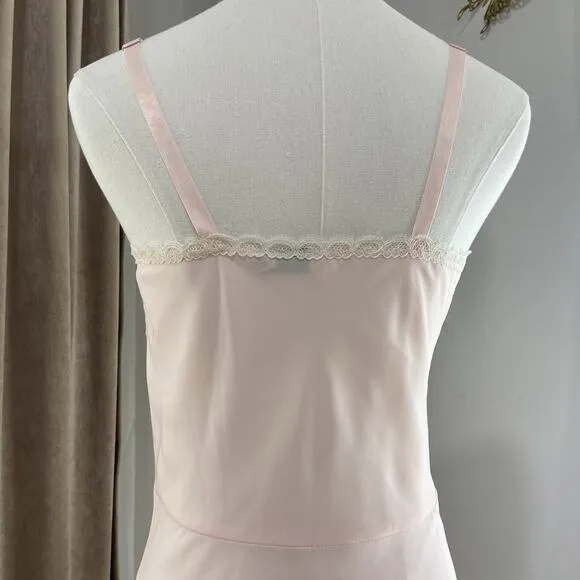 Vintage 40s 50s Lady Lynne Pink Lacy Pinup Silky Nylon Full Slip Dress Size S