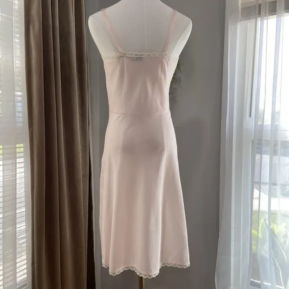 Vintage 40s 50s Lady Lynne Pink Lacy Pinup Silky Nylon Full Slip Dress Size S