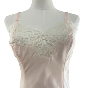 Vintage 40s 50s Lady Lynne Pink Lacy Pinup Silky Nylon Full Slip Dress Size S