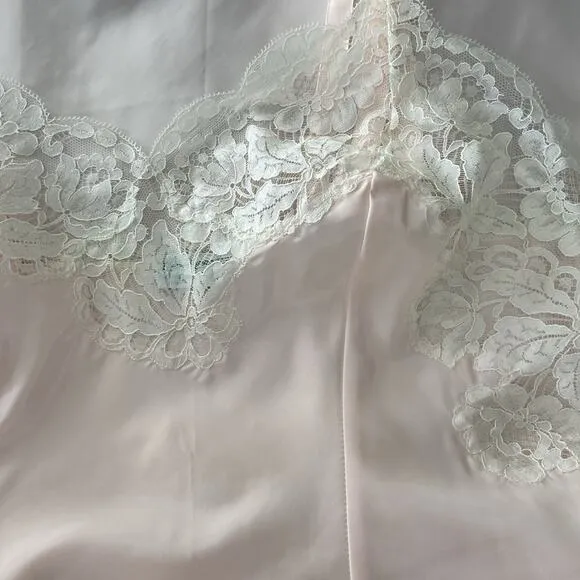 Vintage 40s 50s Lady Lynne Pink Lacy Pinup Silky Nylon Full Slip Dress Size S