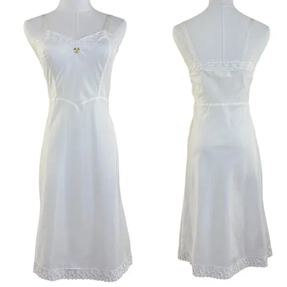 Vintage 60s Ariel Barbizon Tafredda White Bias Cut Side Zip Full Slip Size XS