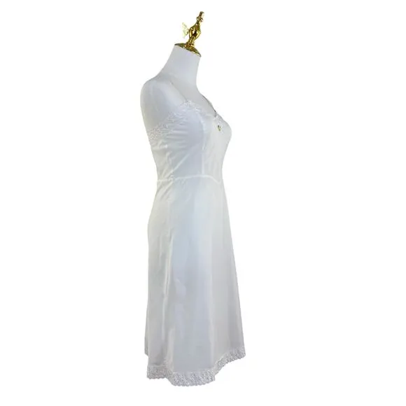 Vintage 60s Ariel Barbizon Tafredda White Bias Cut Side Zip Full Slip Size XS