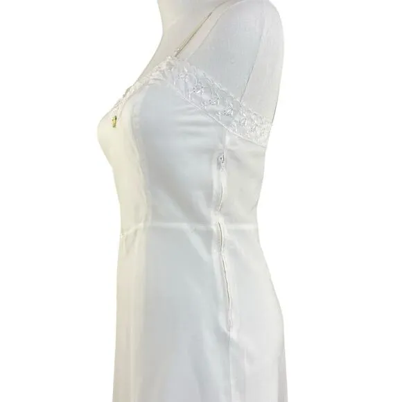 Vintage 60s Ariel Barbizon Tafredda White Bias Cut Side Zip Full Slip Size XS