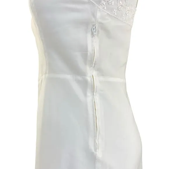 Vintage 60s Ariel Barbizon Tafredda White Bias Cut Side Zip Full Slip Size XS