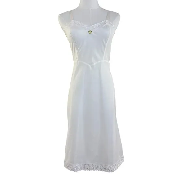 Vintage 60s Ariel Barbizon Tafredda White Bias Cut Side Zip Full Slip Size XS