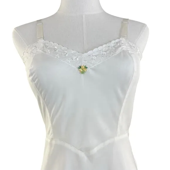 Vintage 60s Ariel Barbizon Tafredda White Bias Cut Side Zip Full Slip Size XS