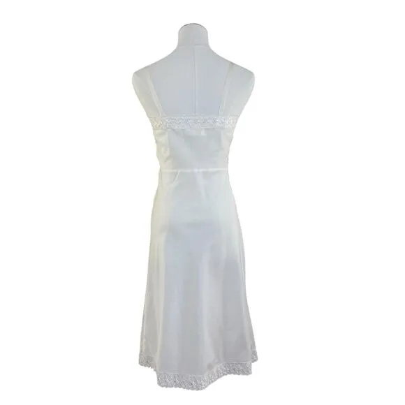 Vintage 60s Ariel Barbizon Tafredda White Bias Cut Side Zip Full Slip Size XS