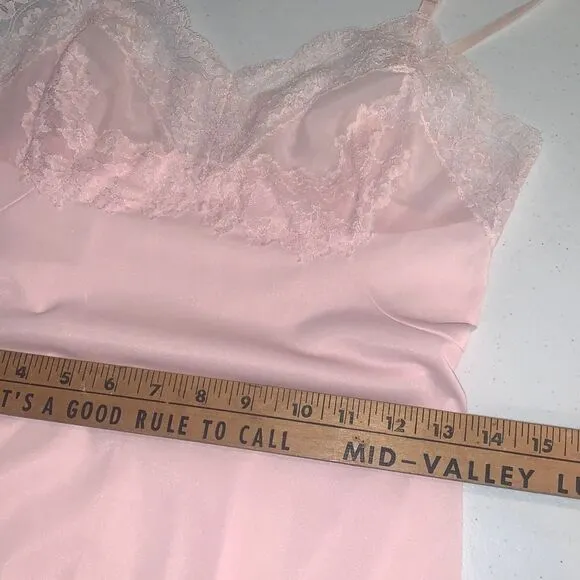Vintage 60’s Vassarette Hollywood Pink Lace Slip Dress Size 32