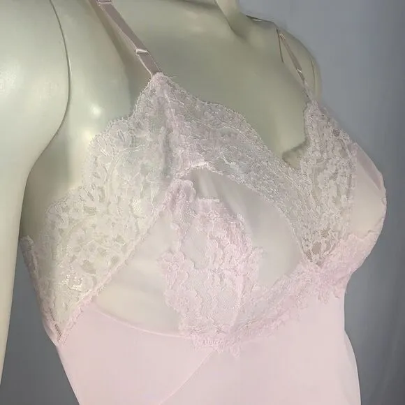 Vintage 60’s Vassarette Hollywood Pink Lace Slip Dress Size 32