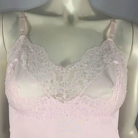 Vintage 60’s Vassarette Hollywood Pink Lace Slip Dress Size 32