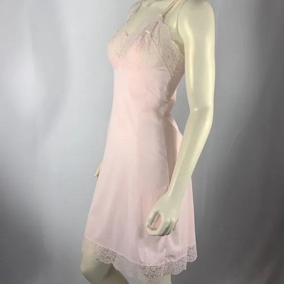 Vintage 60’s Vassarette Hollywood Pink Lace Slip Dress Size 32