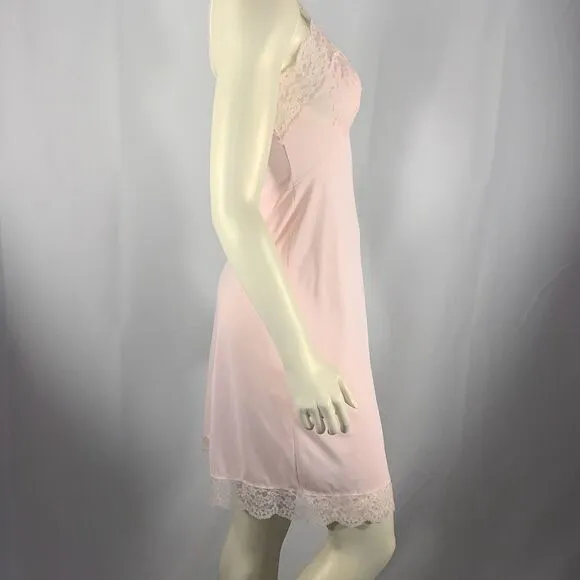Vintage 60’s Vassarette Hollywood Pink Lace Slip Dress Size 32