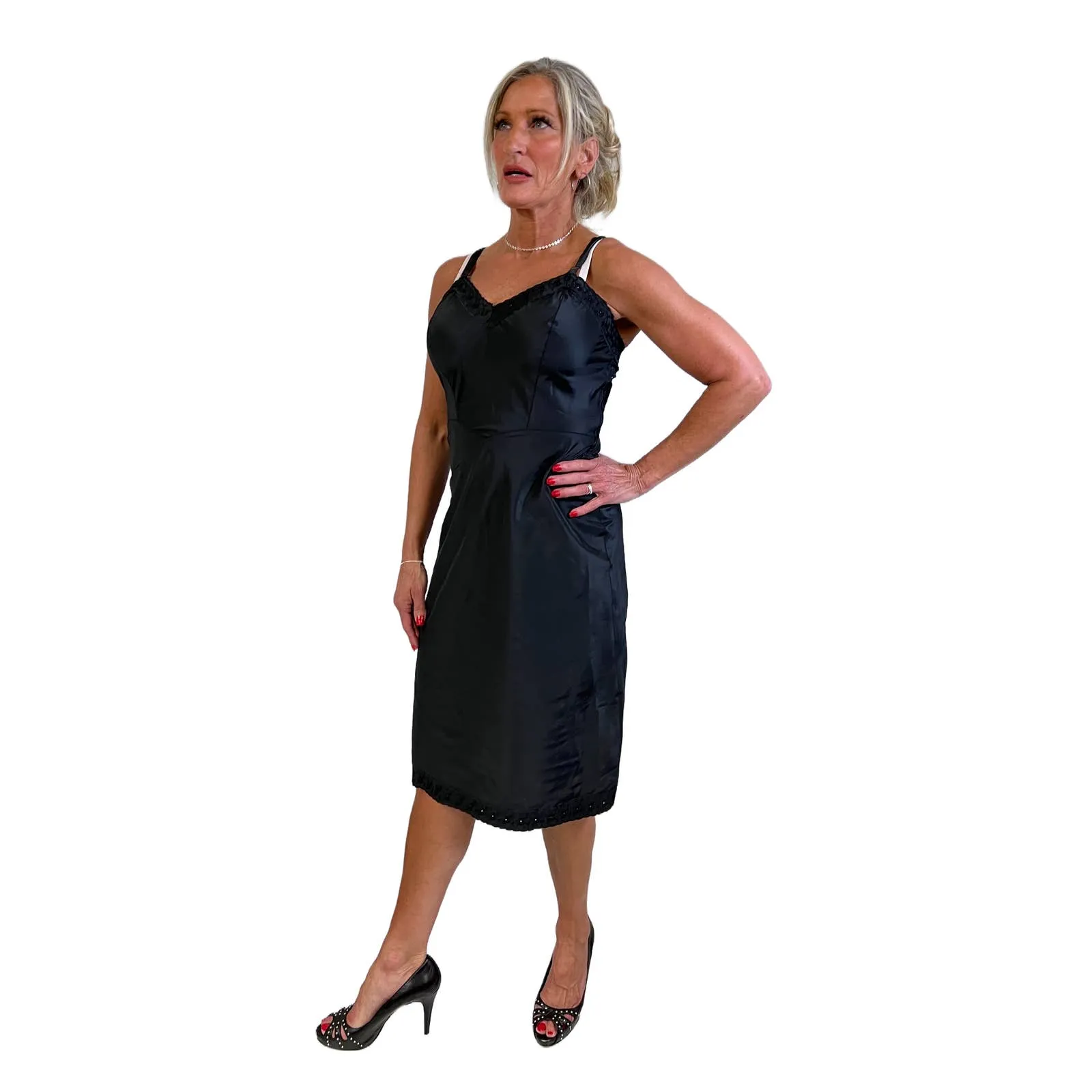 Vintage Black Ariel Barbizon Tafredda Noisy Taffeta Slip 1950s Womens S