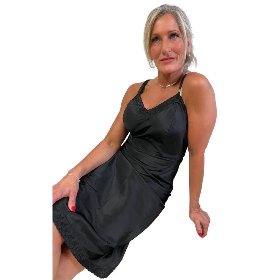 Vintage Black Ariel Barbizon Tafredda Noisy Taffeta Slip 1950s Womens S
