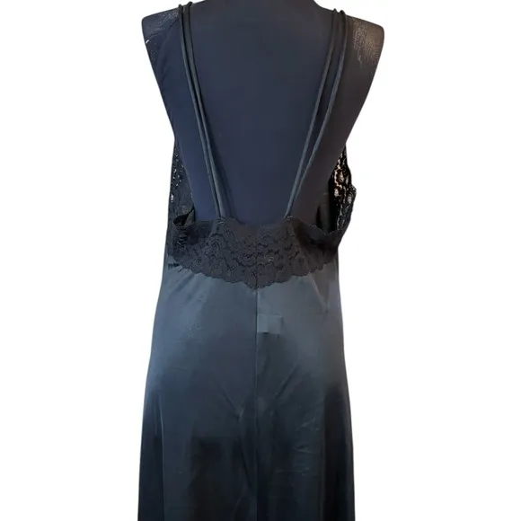 Vintage Black Lace Nylon Slip Nightgown