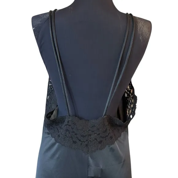 Vintage Black Lace Nylon Slip Nightgown