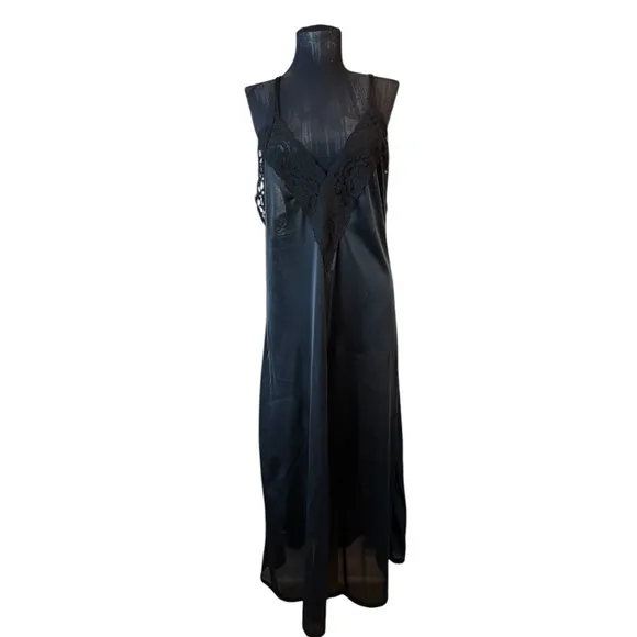 Vintage Black Lace Nylon Slip Nightgown