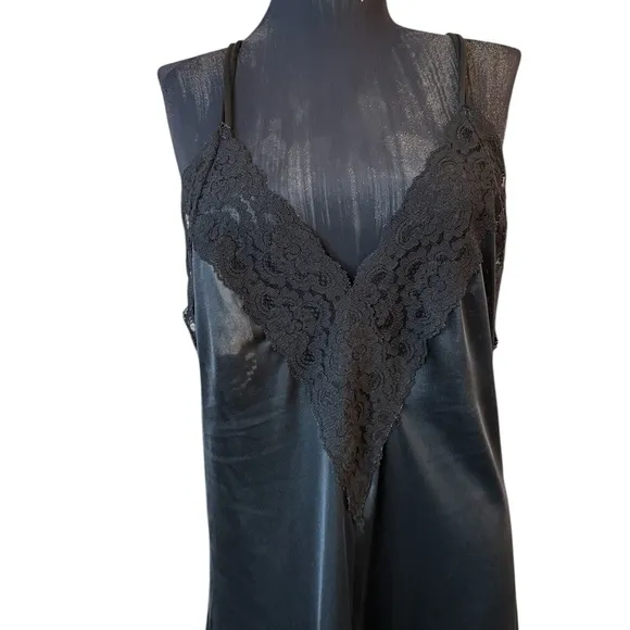 Vintage Black Lace Nylon Slip Nightgown