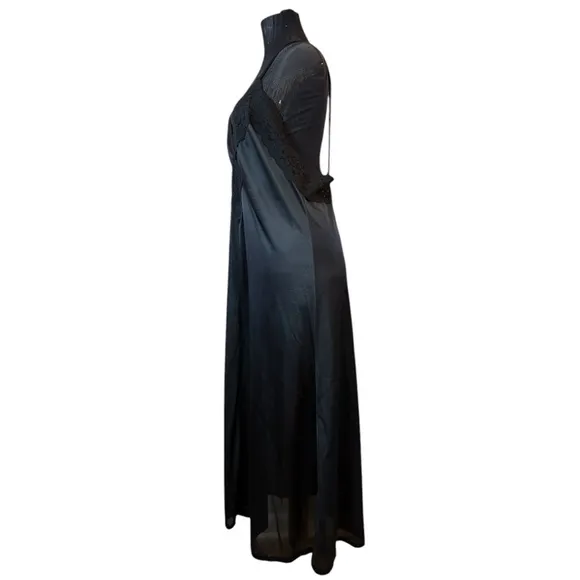Vintage Black Lace Nylon Slip Nightgown