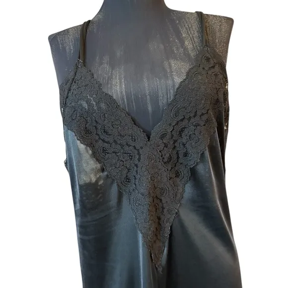 Vintage Black Lace Nylon Slip Nightgown