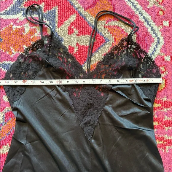 Vintage Black Lace Nylon Slip Nightgown