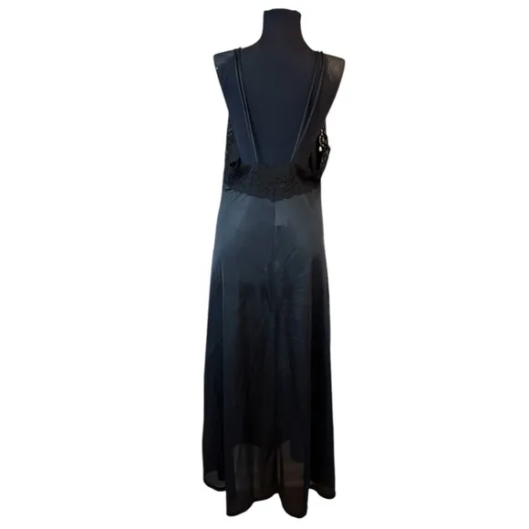 Vintage Black Lace Nylon Slip Nightgown