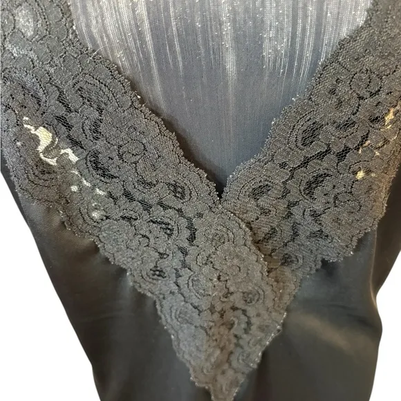 Vintage Black Lace Nylon Slip Nightgown