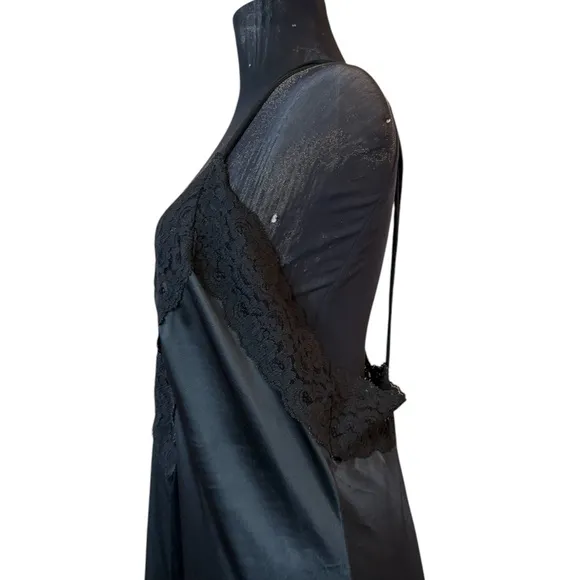 Vintage Black Lace Nylon Slip Nightgown