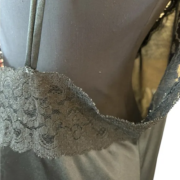Vintage Black Lace Nylon Slip Nightgown