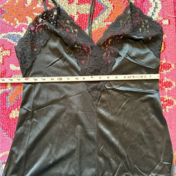 Vintage Black Lace Nylon Slip Nightgown