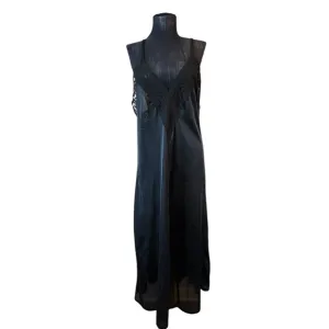 Vintage Black Lace Nylon Slip Nightgown