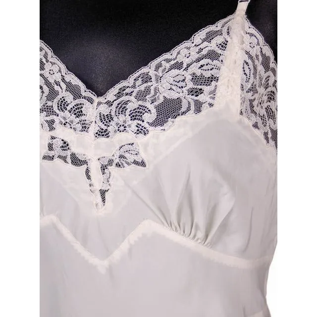 Vintage Full Slip SeamPrufe White Acetate/Nylon 1940s Beautiful Lace Size 32