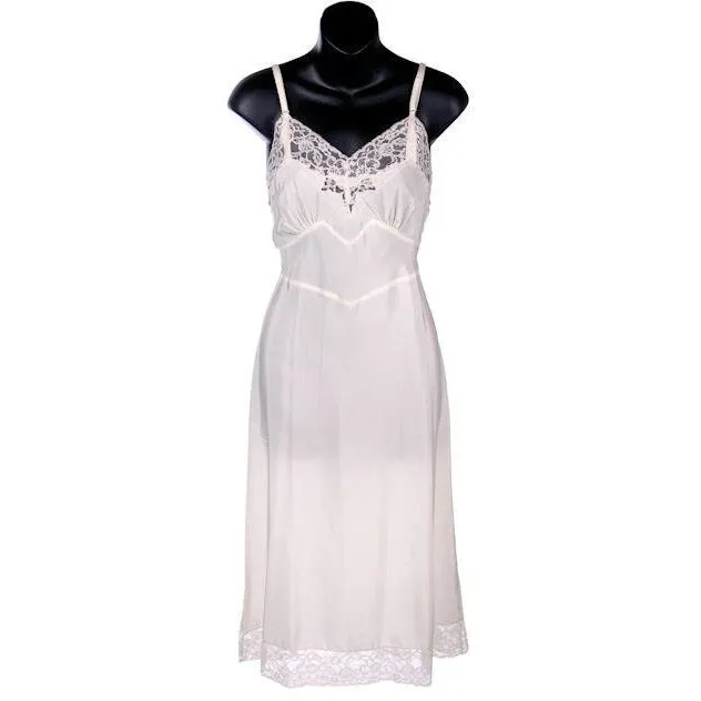 Vintage Full Slip SeamPrufe White Acetate/Nylon 1940s Beautiful Lace Size 32