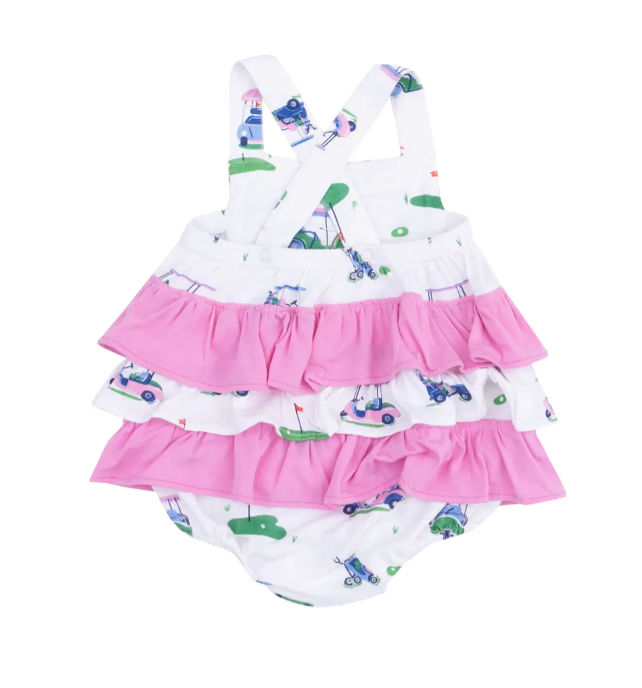 Vintage Golf Carts Pink Ruffle Sunsuit