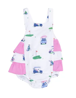 Vintage Golf Carts Pink Ruffle Sunsuit