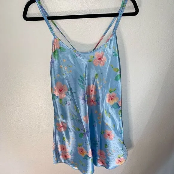 Vintage Kathryn Pastel Blue Floral Print Chemise