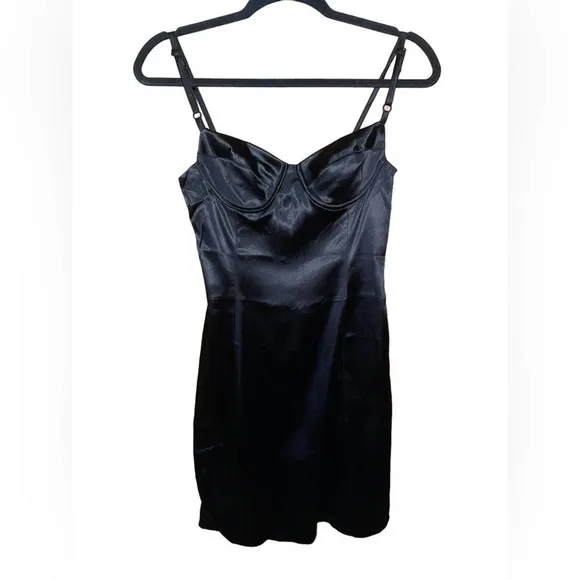 Vintage One 212 Satin Bustier Style Sexy Little Black Shift Slip Dress Size 6
