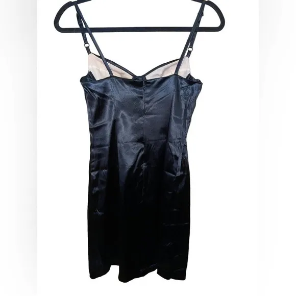 Vintage One 212 Satin Bustier Style Sexy Little Black Shift Slip Dress Size 6