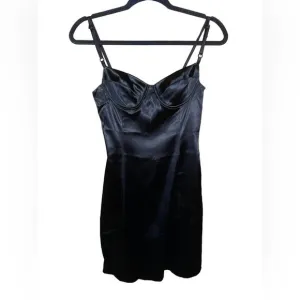 Vintage One 212 Satin Bustier Style Sexy Little Black Shift Slip Dress Size 6