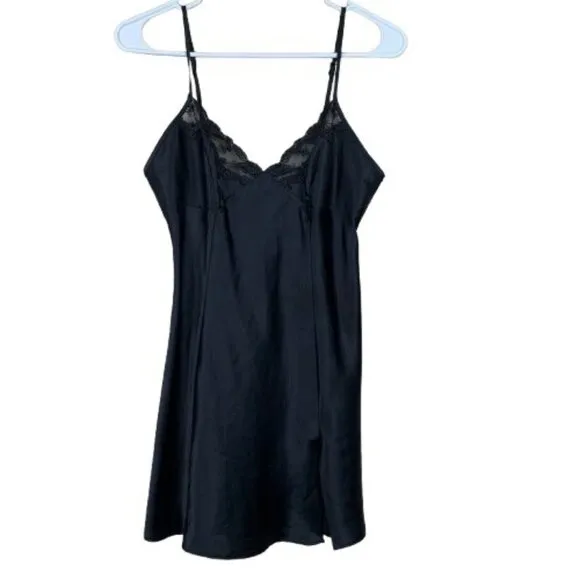 Vintage Y2K Sexy Black Satin Lace Babydoll Slip Dress Size Small