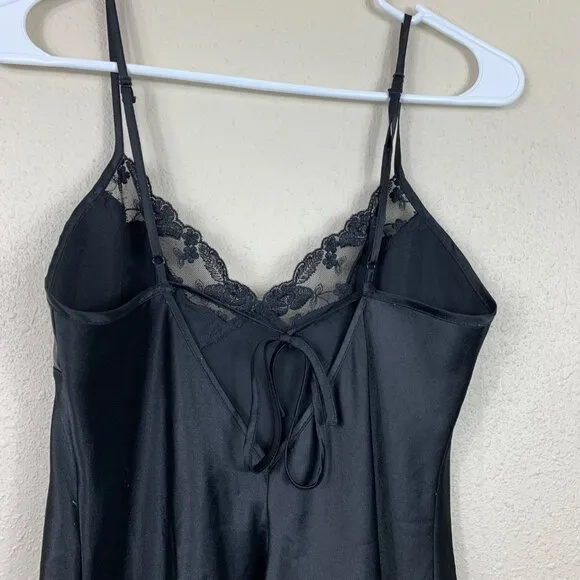 Vintage Y2K Sexy Black Satin Lace Babydoll Slip Dress Size Small