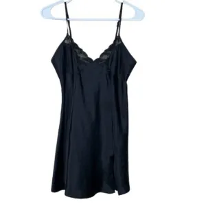 Vintage Y2K Sexy Black Satin Lace Babydoll Slip Dress Size Small