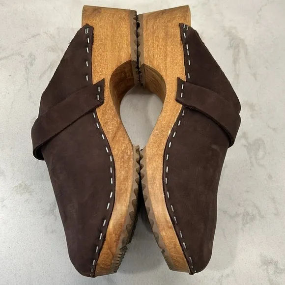 Vollsjo Women's Genuine Leather Wooden Clogs Mules Made in EU